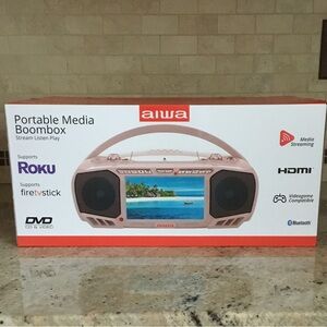 Aiwa Portable Media Boombox Bluetooth HDMI Streaming Roku Firestick DVD CD